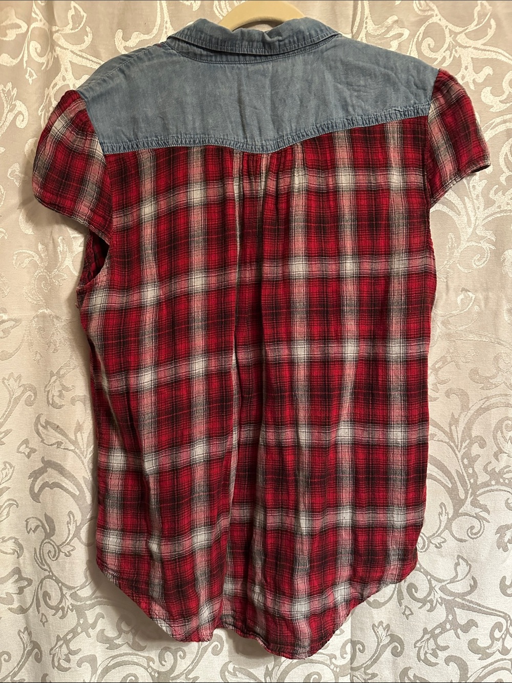 Ruff Hewn Red Plaid Button-Up Shirt with Denim Yoke - Picture 5 of 7